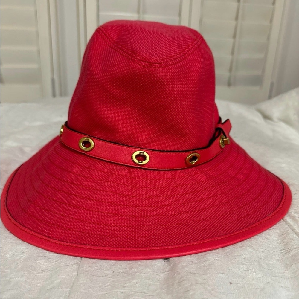 Coach | Red Bucket Hat with Gold Eyelet Band | Cotton / Leather Trim NWT 🏷️ XS/S - Picture 13 of 16